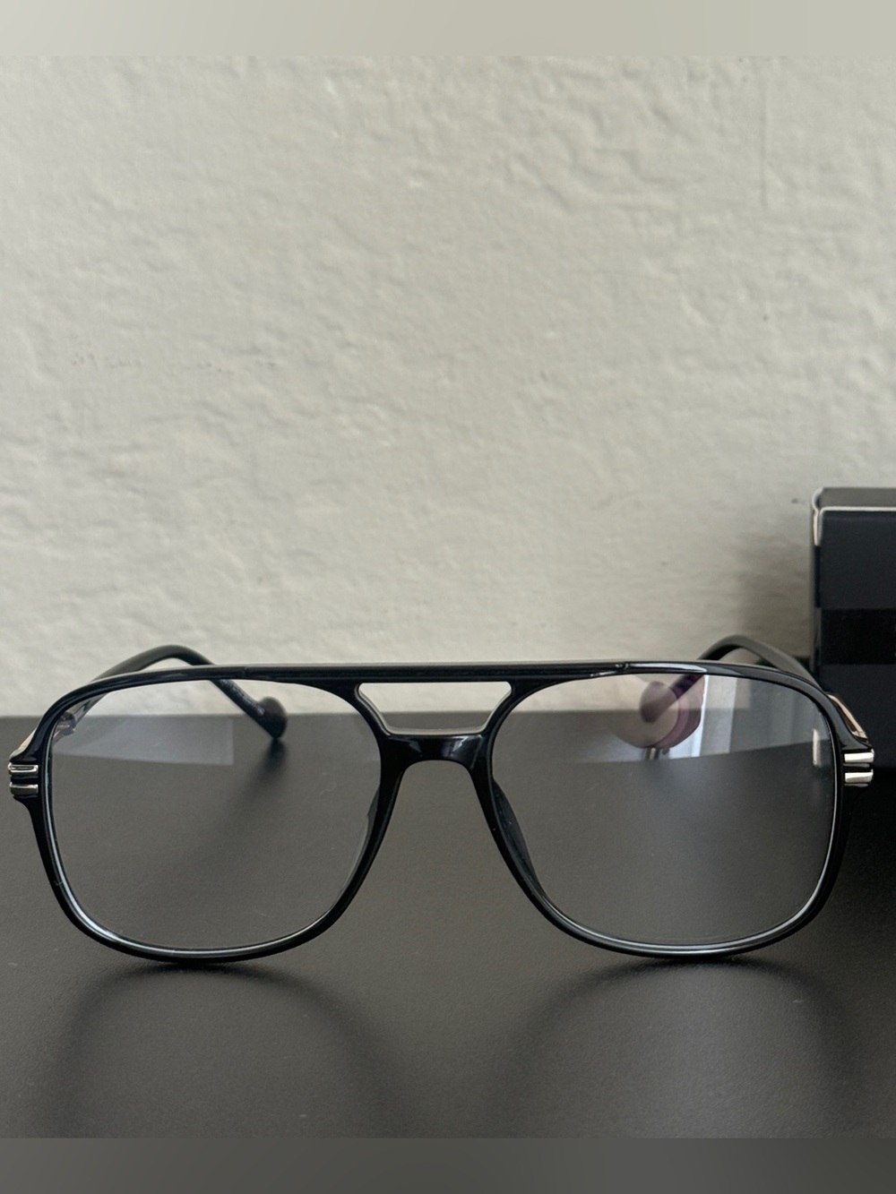 NIDOVIX Black Aviator Eyeglass Frames Clear Demo Lenses w/ Box & Repair Tool